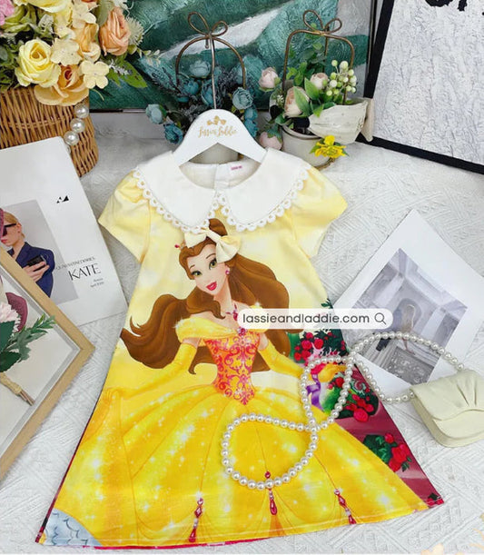 Belle-Inspired Yellow Princess Dress with Peter Pan Collar (K178)