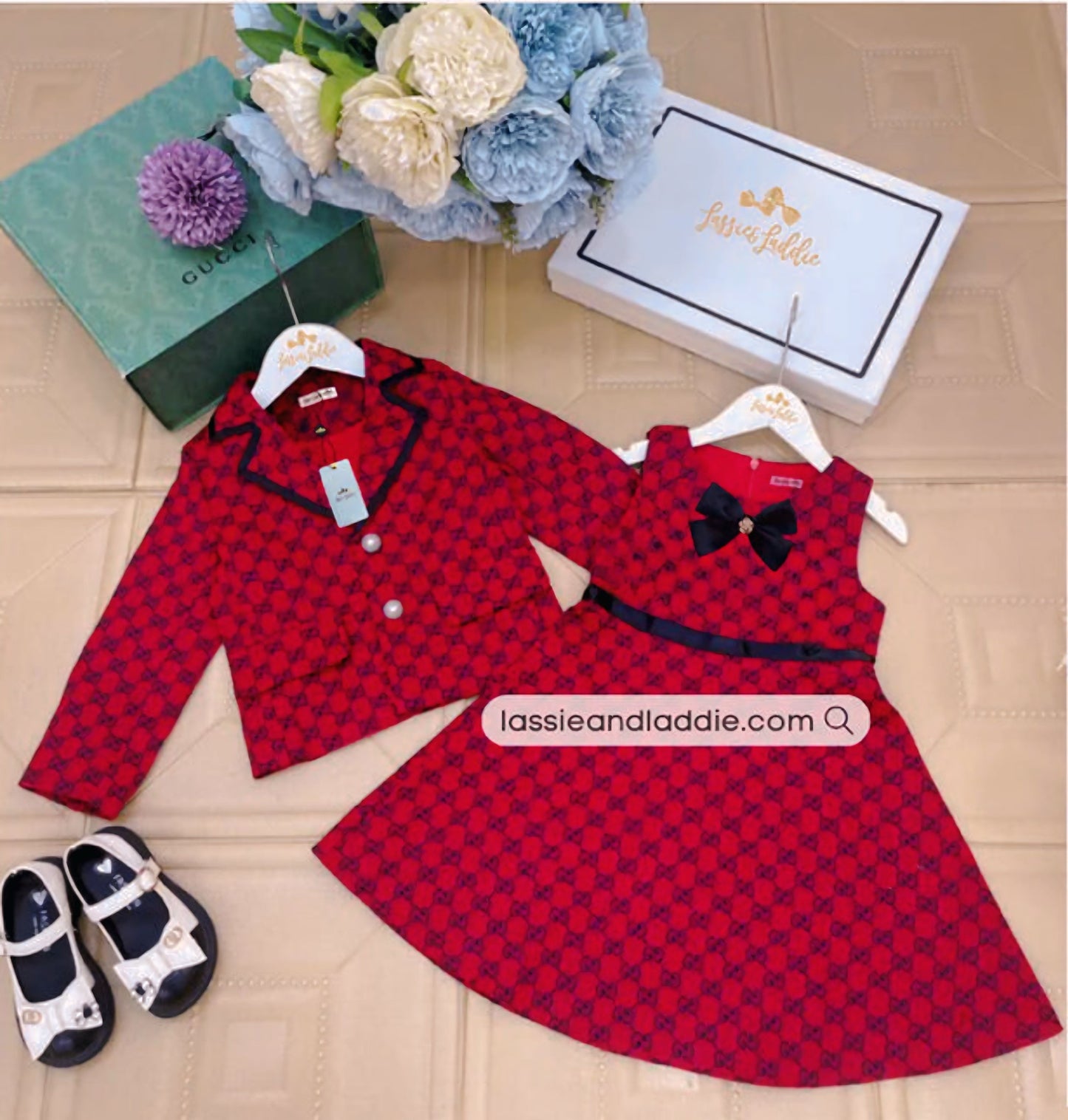 Gucci-Inspired Red Denim Dress with Matching Blazer with free Random Ribbon (GG162)