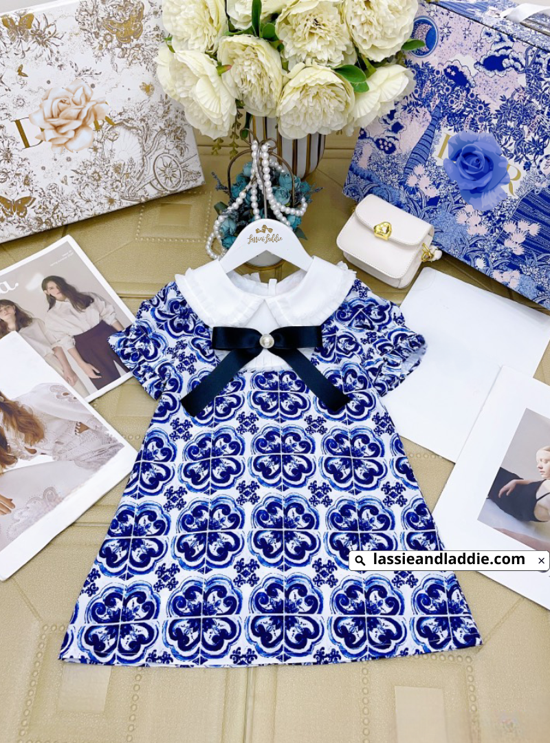 Dolce &Gabbana-Inspired Blue Majolica Dress with Ribbon (DG165)