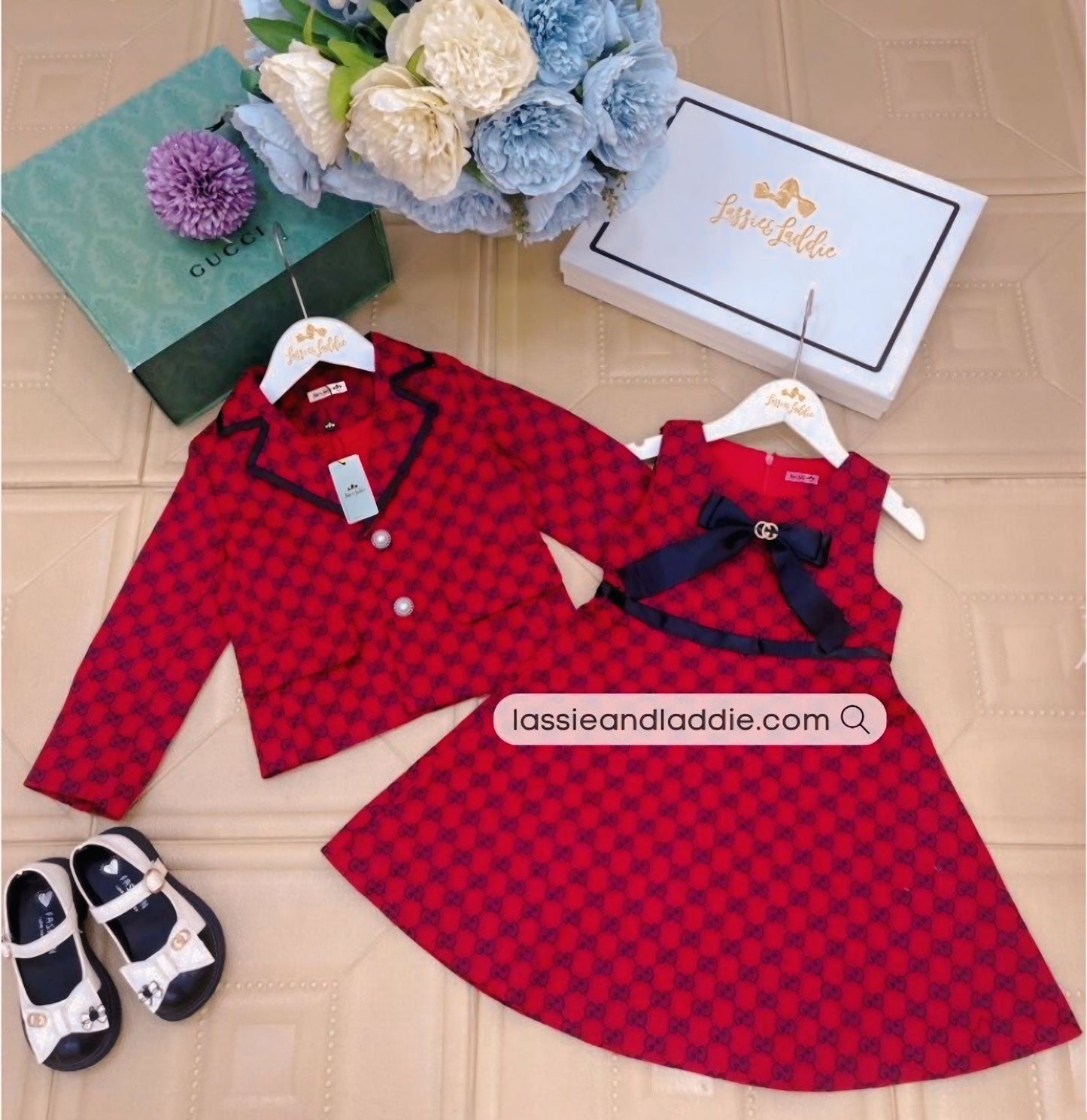 Gucci-Inspired Red Denim Dress with Matching Blazer with free Random Ribbon (GG162)