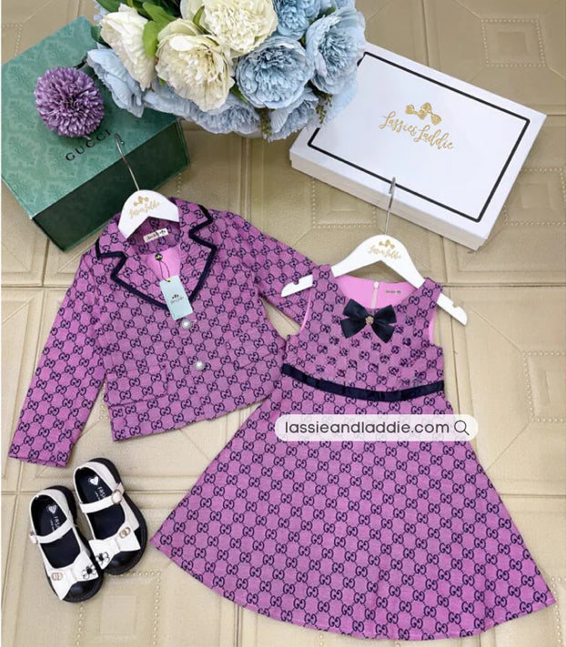 Gucci-Inspired Purple Denim Dress with Matching Blazer with free Random Ribbon (GG161)