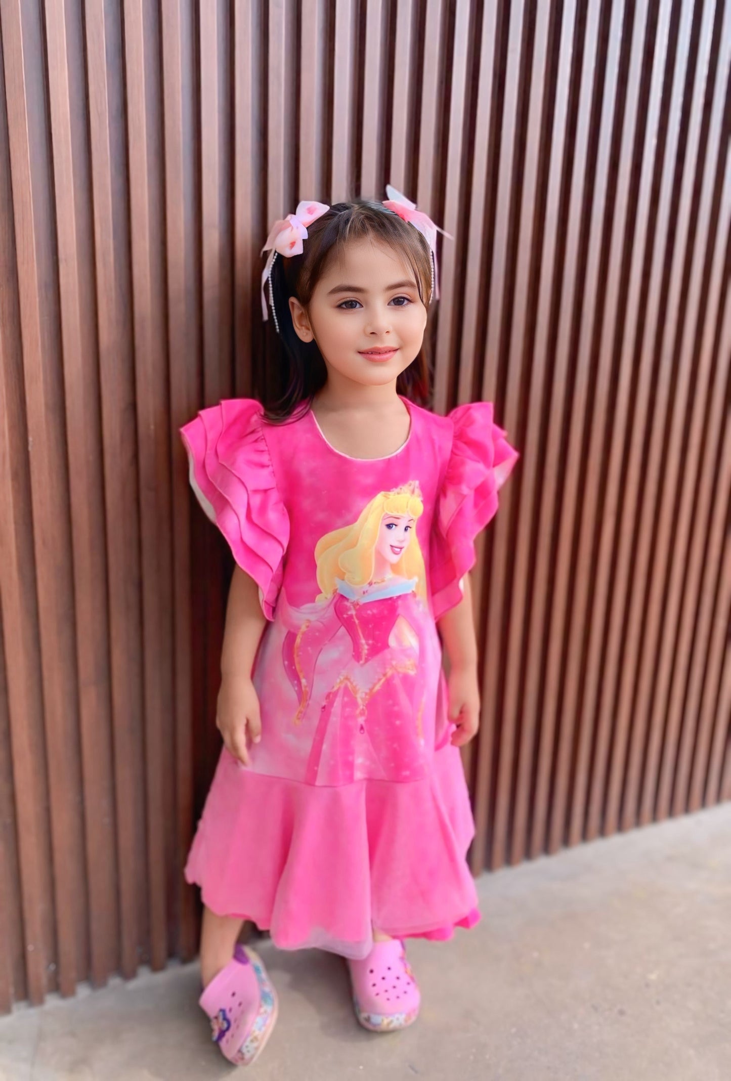 Aurora-Inspired Princess Dress with Ruffle Sleeves (K202)