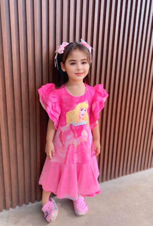 Aurora-Inspired Princess Dress with Ruffle Sleeves (K202)