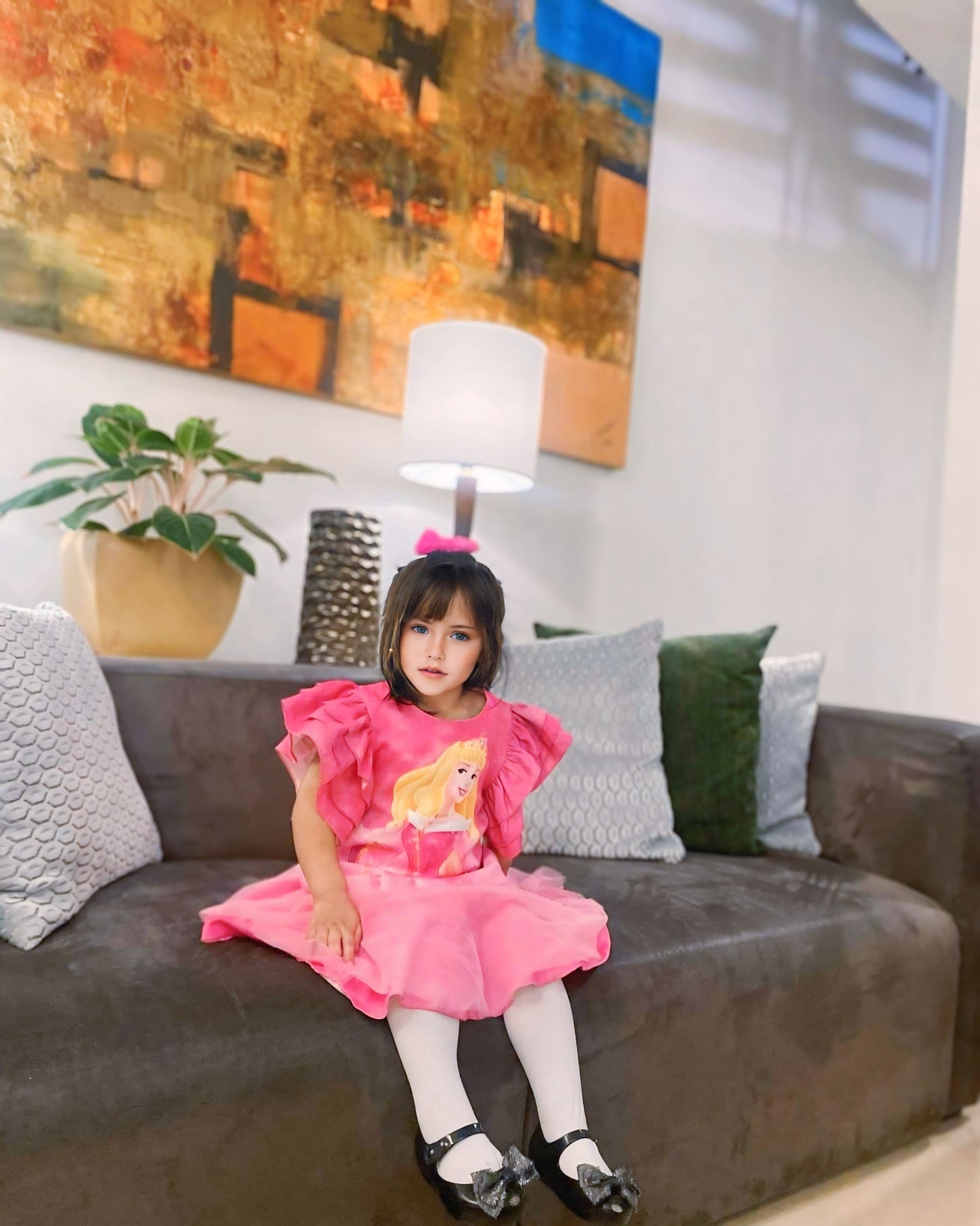 Aurora-Inspired Princess Dress with Ruffle Sleeves (K202)