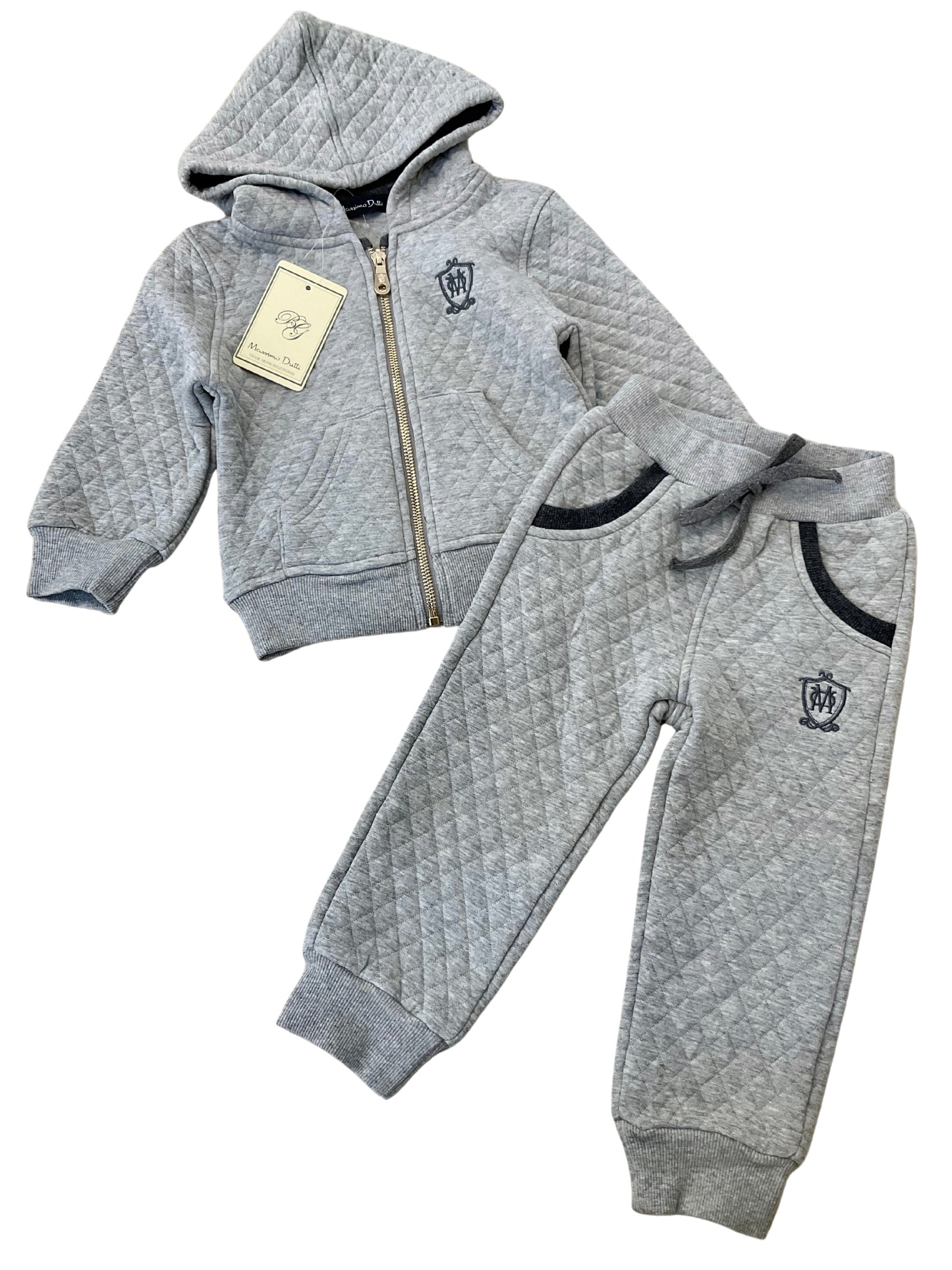 Massimo Dutti Cozy Quilted Hoodie Gray Set (MS44)