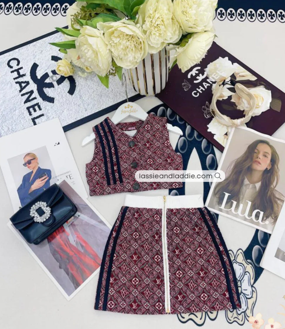 Luxury-Inspired Two-Piece Set – Burgundy Chic (LV128)