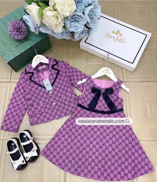 Gucci-Inspired Purple Denim Dress with Matching Blazer with free Random Ribbon (GG161)