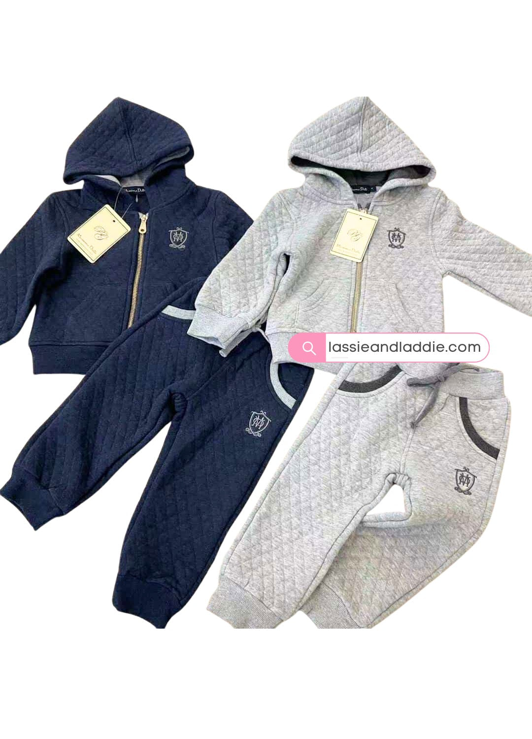 Massimo Dutti Cozy Quilted Hoodie Gray Set (MS44)