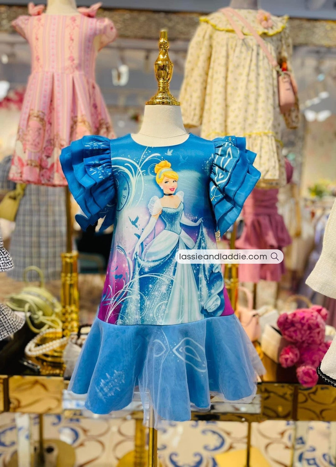 Cinderella-Inspired Princess Dress with Ruffle Sleeves (K201)