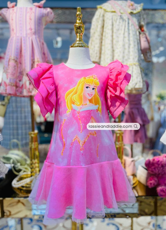 Aurora-Inspired Princess Dress with Ruffle Sleeves (K202)